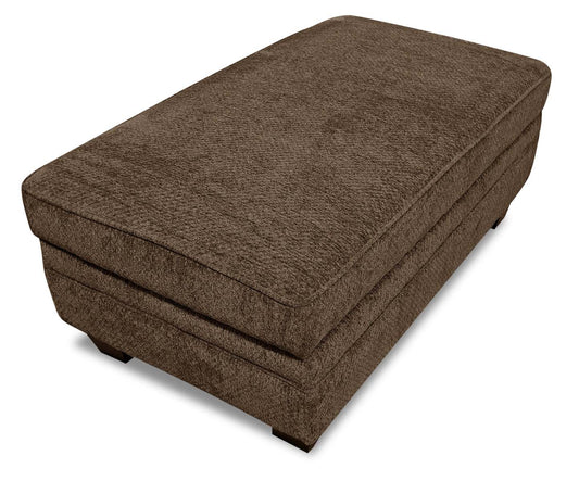 Fabriqué au Canada Febe 26 Pouf de rangement en tissu chenille avec pieds en bois - Marron | Pouf de rangement Febe de 26 po fabriqué au Canada en tissu de chenille avec pattes en bois - brun