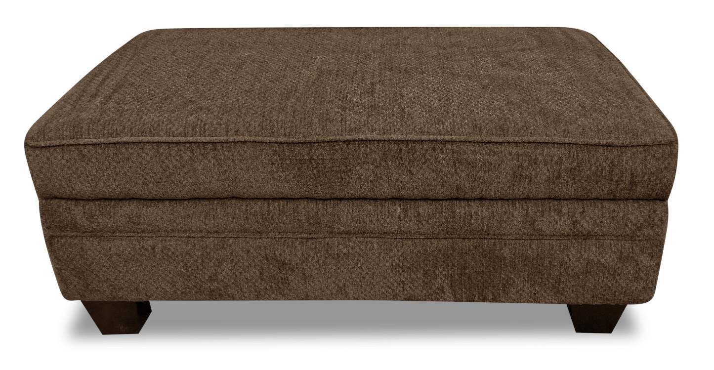 Fabriqué au Canada Febe 26 Pouf de rangement en tissu chenille avec pieds en bois - Marron | Pouf de rangement Febe de 26 po fabriqué au Canada en tissu de chenille avec pattes en bois - brun