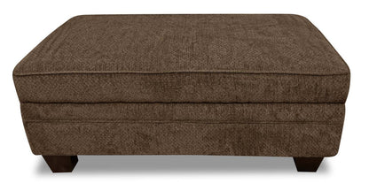Fabriqué au Canada Febe 26 Pouf de rangement en tissu chenille avec pieds en bois - Marron | Pouf de rangement Febe de 26 po fabriqué au Canada en tissu de chenille avec pattes en bois - brun