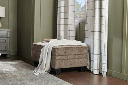 Fabriqué au Canada Febe 26 Pouf de rangement en tissu chenille avec pieds en bois - Marron | Pouf de rangement Febe de 26 po fabriqué au Canada en tissu de chenille avec pattes en bois - brun