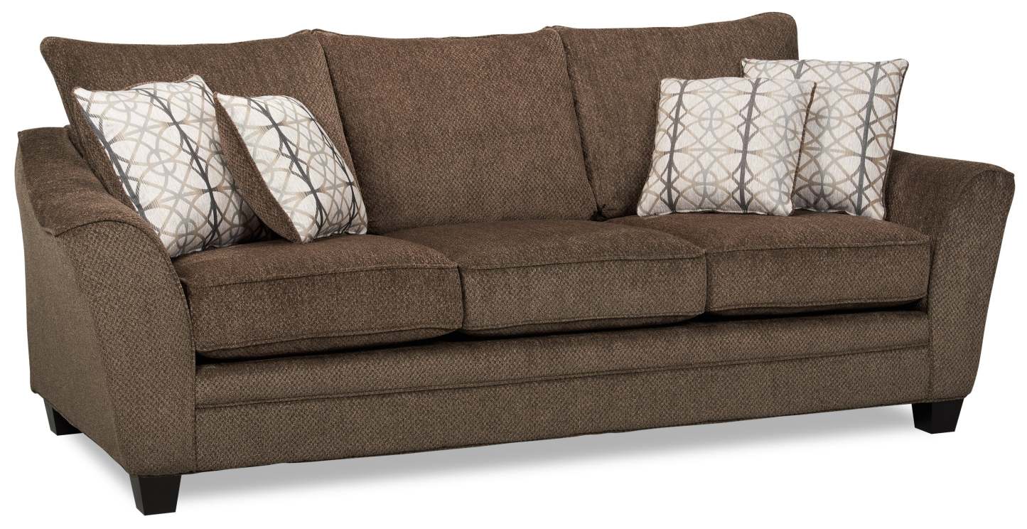 Fabriqué au Canada, canapé-lit queen-size Febe 100 en tissu de chenille avec accoudoirs évasés et coussins décoratifs - brun