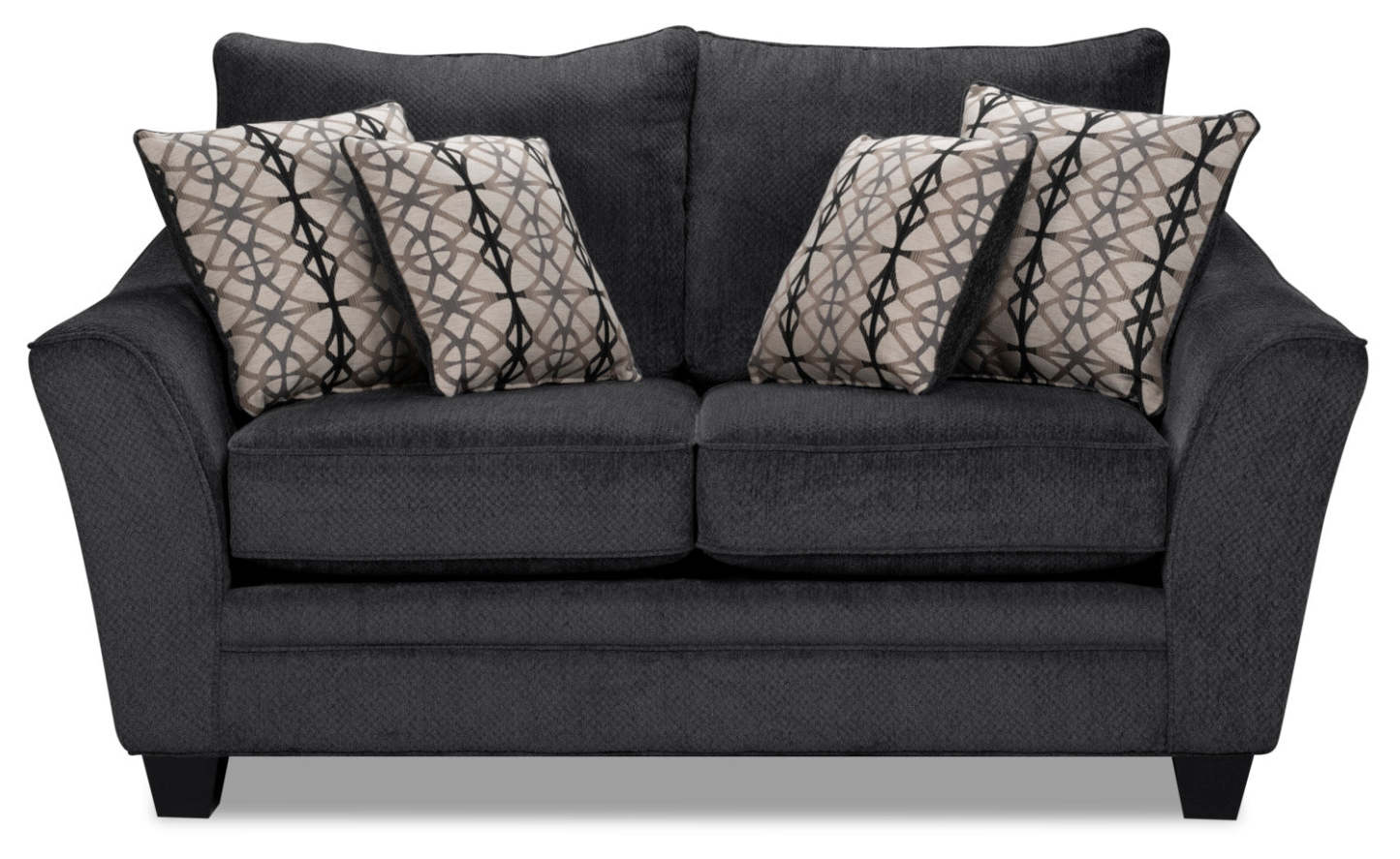 Causeuse Febe de 75 po fabriquée au Canada en tissu de chenille avec accoudoirs évasés et coussins décoratifs - gris anthracite