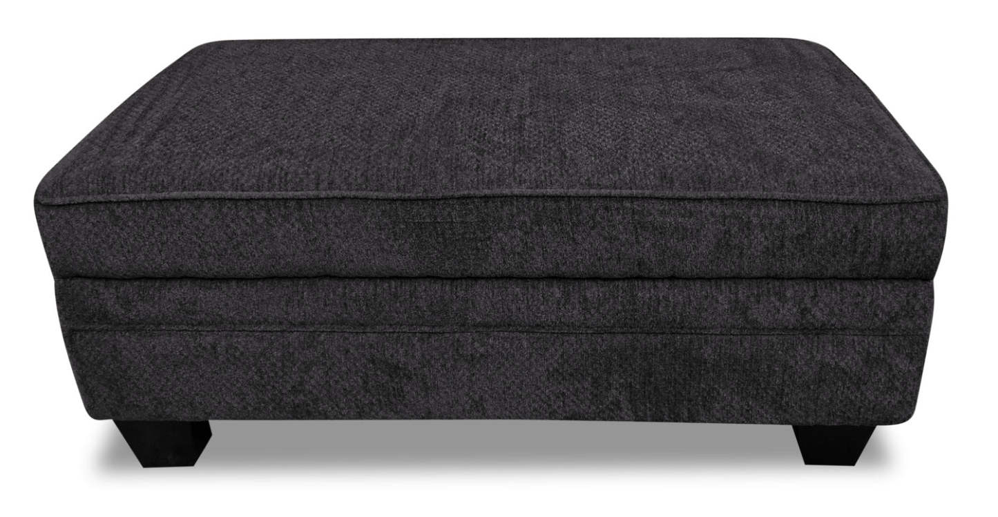 Fabriqué au Canada Febe 26 Pouf de rangement en tissu chenille avec pieds en bois - Gris anthracite | Pouf de rangement Febe de 26 po fabriqué au Canada en tissu de chenille avec pattes en bois - gris anthracite
