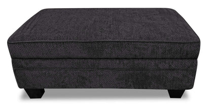 Fabriqué au Canada Febe 26 Pouf de rangement en tissu chenille avec pieds en bois - Gris anthracite | Pouf de rangement Febe de 26 po fabriqué au Canada en tissu de chenille avec pattes en bois - gris anthracite