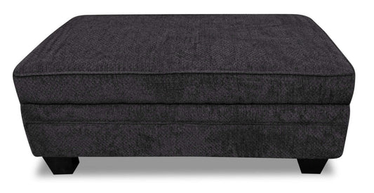 Fabriqué au Canada Febe 26 Pouf de rangement en tissu chenille avec pieds en bois - Gris anthracite | Pouf de rangement Febe de 26 po fabriqué au Canada en tissu de chenille avec pattes en bois - gris anthracite