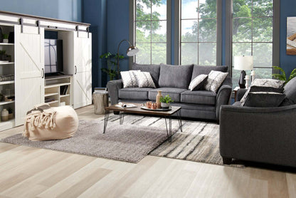 Causeuse Febe de 75 po fabriquée au Canada en tissu de chenille avec accoudoirs évasés et coussins décoratifs - gris anthracite