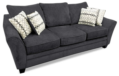 Fabriqué au Canada, canapé-lit Queen-Size Febe 100 en tissu de chenille avec accoudoirs évasés - gris anthracite | Grand sofa-lit Febe de 100 po fabriqué au Canada en tissu de chenille avec accoudoirs évasés - gris anthracite