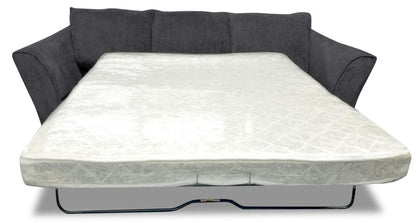 Fabriqué au Canada, canapé-lit Queen-Size Febe 100 en tissu de chenille avec accoudoirs évasés - gris anthracite | Grand sofa-lit Febe de 100 po fabriqué au Canada en tissu de chenille avec accoudoirs évasés - gris anthracite