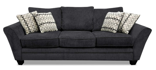 Fabriqué au Canada, canapé-lit Queen-Size Febe 100 en tissu de chenille avec accoudoirs évasés - gris anthracite | Grand sofa-lit Febe de 100 po fabriqué au Canada en tissu de chenille avec accoudoirs évasés - gris anthracite