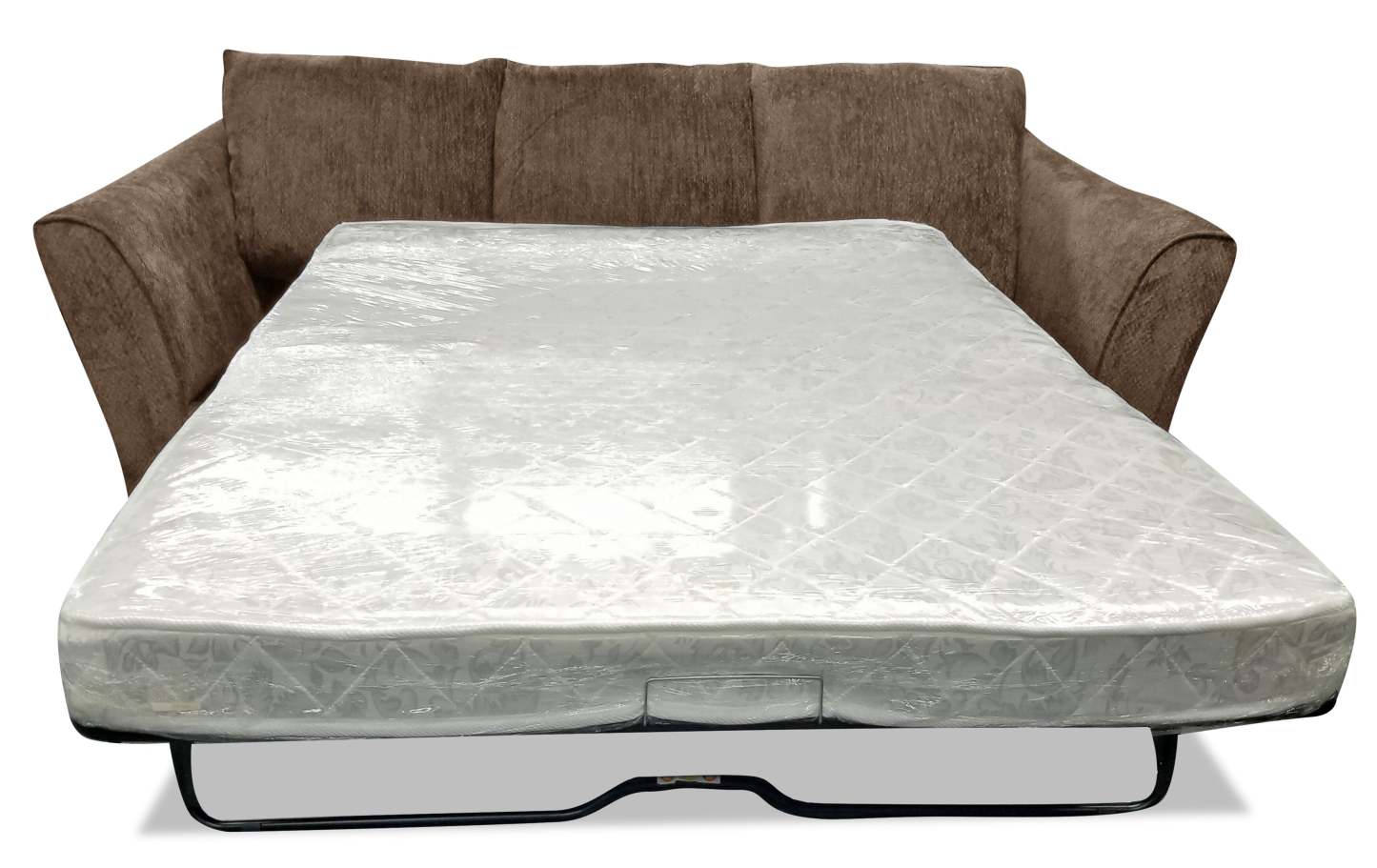 Fabriqué au Canada, canapé-lit queen-size Febe 100 en tissu de chenille avec accoudoirs évasés et coussins décoratifs - brun
