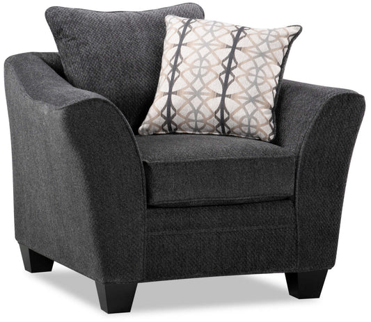 Fauteuil Febe de 43 po de format condo fabriqué au Canada en tissu de chenille avec accoudoirs évasés et pattes en bois - gris anthracite