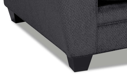 Fabriquée au Canada, causeuse Febe de 64 po de format condo en tissu de chenille avec accoudoirs évasés - gris anthracite