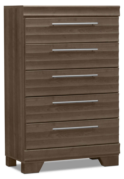 Commode de chambre à coucher Olivia, 5 tiroirs, 31 l x 47,9 h, fabriquée au Canada - Gris | Commode verticale Olivia de 31 po (L) x 47,9 po (H) à 5 tiroirs pour la chambre à coucher, fabriquée au Canada - grise