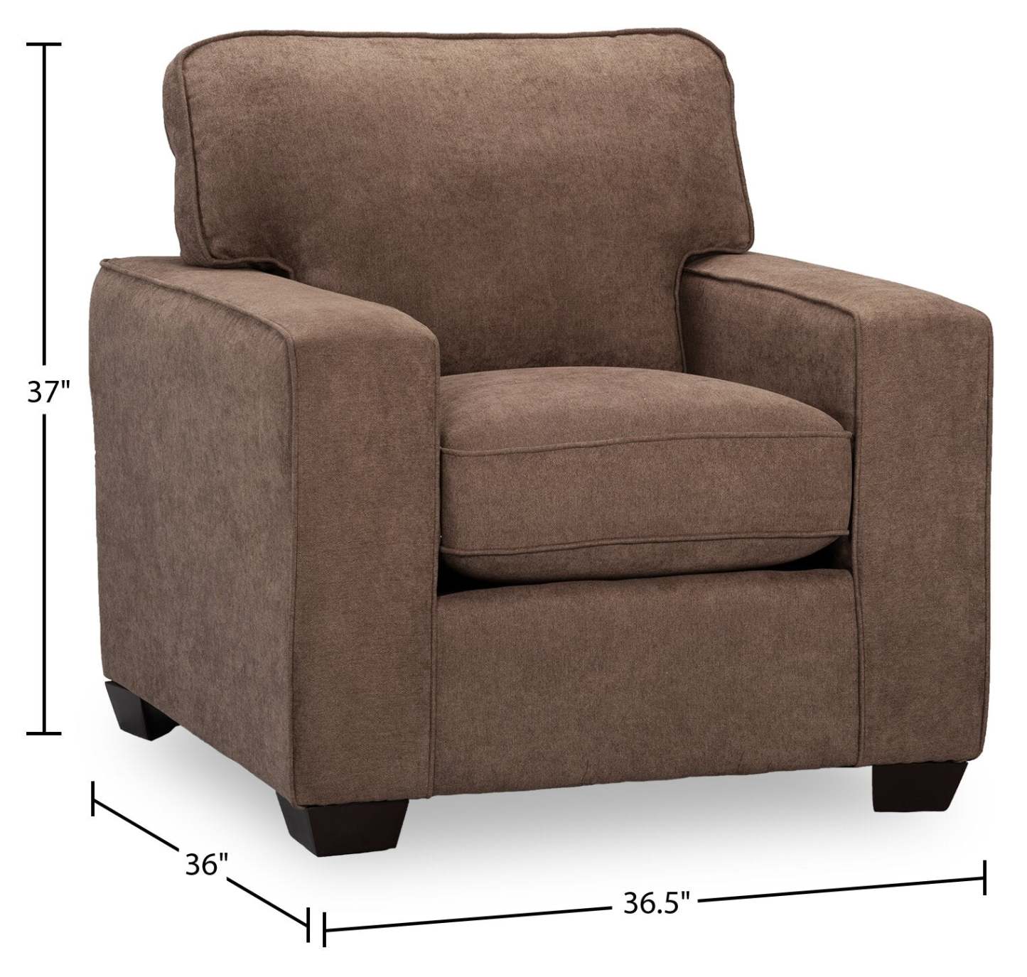 Fauteuil Fiona de 36,5 po fabriqué au Canada en tissu de chenille avec accoudoirs rectilignes - brun moka