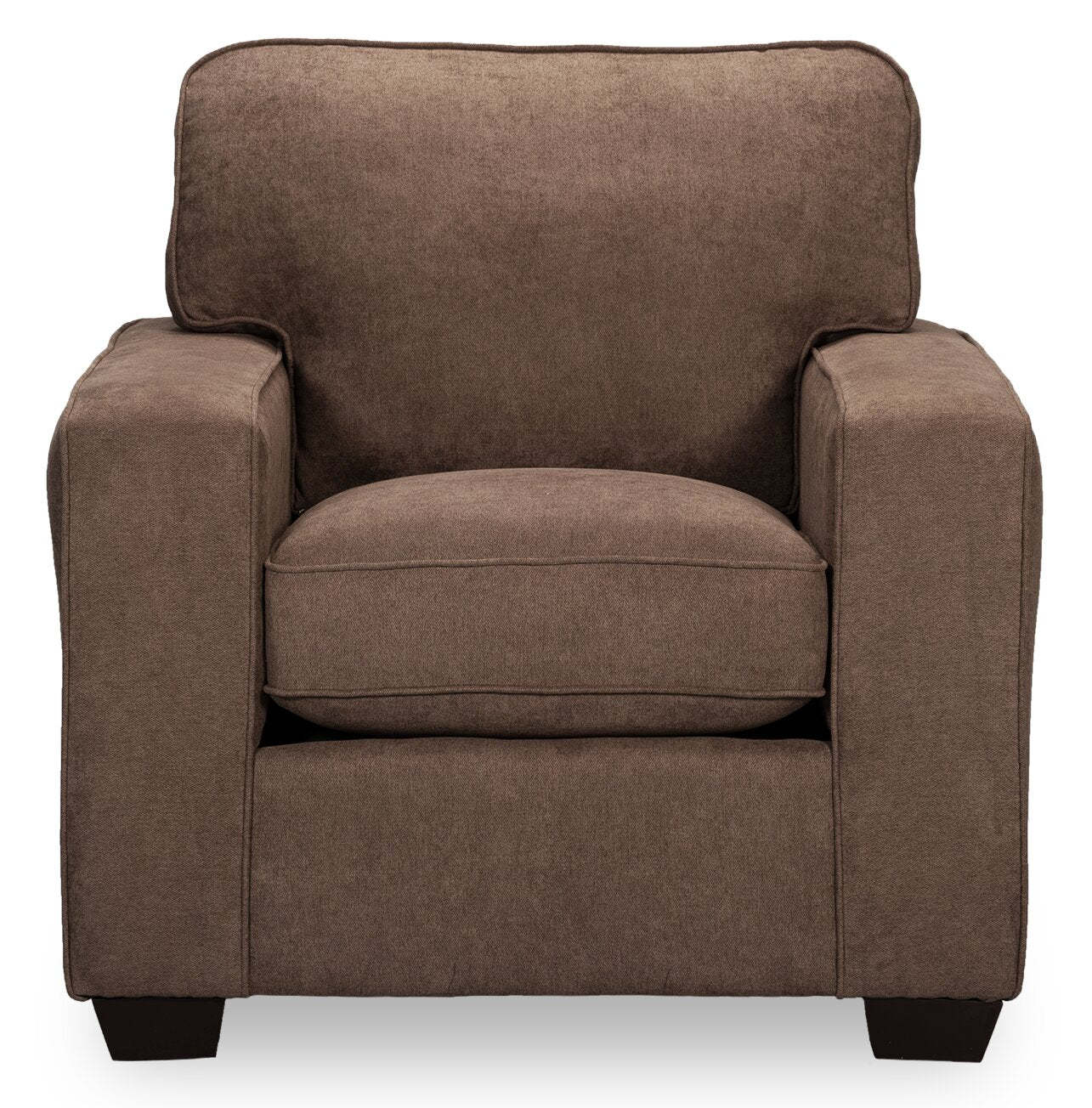 Fauteuil Fiona de 36,5 po fabriqué au Canada en tissu de chenille avec accoudoirs rectilignes - brun moka