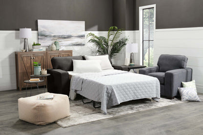 Fabriqué au Canada, canapé-lit double Fiona de 74 po en tissu de chenille avec accoudoirs rectilignes - gris