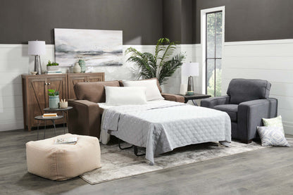 Fabriqué au Canada, canapé-lit double Fiona de 74 po en tissu de chenille avec accoudoirs rectilignes - brun moka