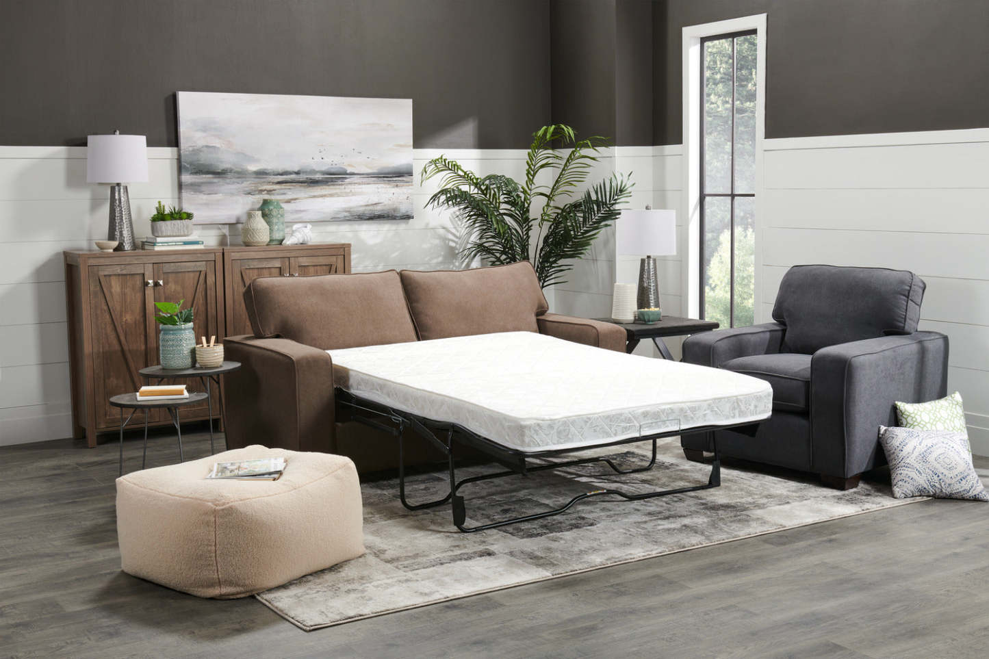 Fabriqué au Canada, canapé-lit double Fiona de 74 po en tissu de chenille avec accoudoirs rectilignes - brun moka