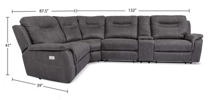 Sofa sectionnel à inclinaison électrique Floy 5 pièces en suédine avec appuie-têtes électriques, console de rangement et port USB - gris