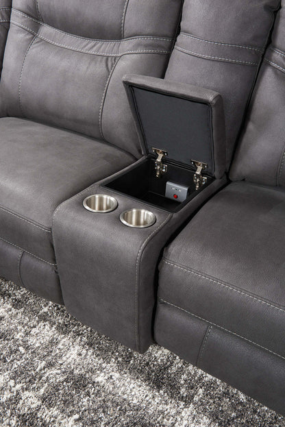 Sofa sectionnel à inclinaison électrique Floy 6 pièces en suédine avec appuie-têtes électriques, console de rangement et port USB - gris