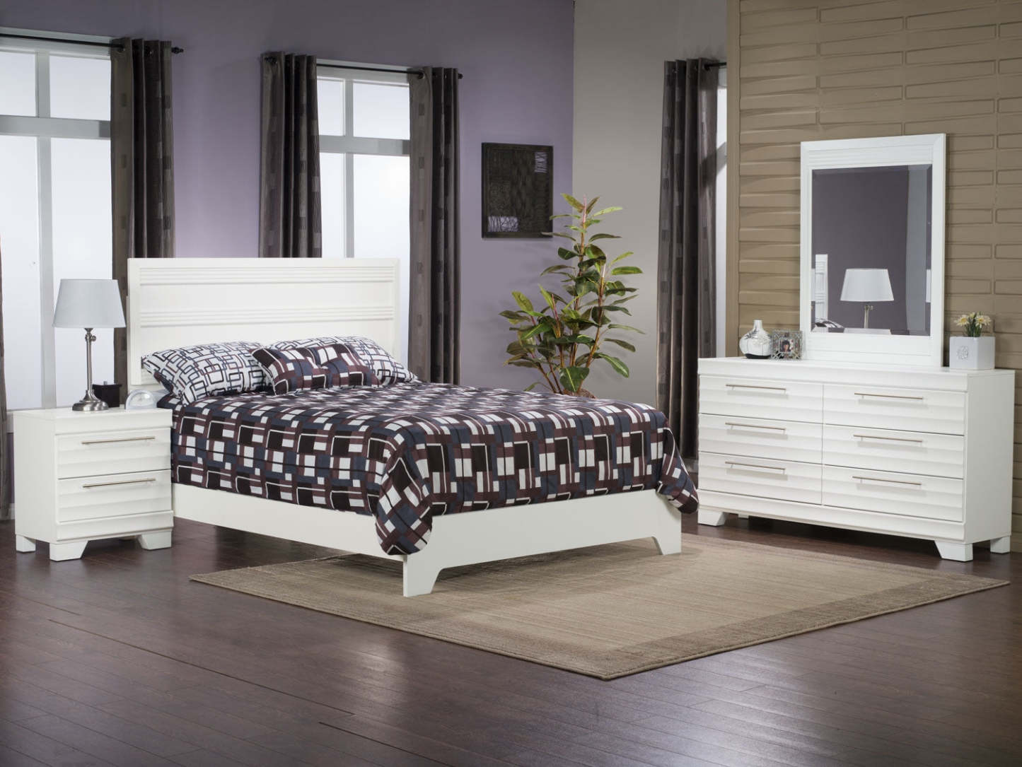 Olivia 6pc Bedroom Set with Bed, Dresser, Mirror & Nightstand, Made in Canada, White - Queen Size | Ensemble de chambre à coucher Olivia 6 pièces fabriqué au Canada avec lit, commode, miroir et table de nuit, blanc - format grand lit
