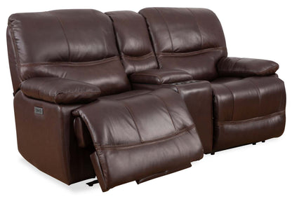 Franco 79 Genuine Leather Zero Gravity Power Reclining Loveseat with Storage Console and USB Ports - Brown | Causeuse à inclinaison électrique Franco de 79 po en cuir véritable avec position zéro gravité, console de rangement et ports USB - brune