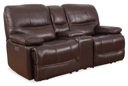 Franco 79 Genuine Leather Zero Gravity Power Reclining Loveseat with Storage Console and USB Ports - Brown | Causeuse à inclinaison électrique Franco de 79 po en cuir véritable avec position zéro gravité, console de rangement et ports USB - brune