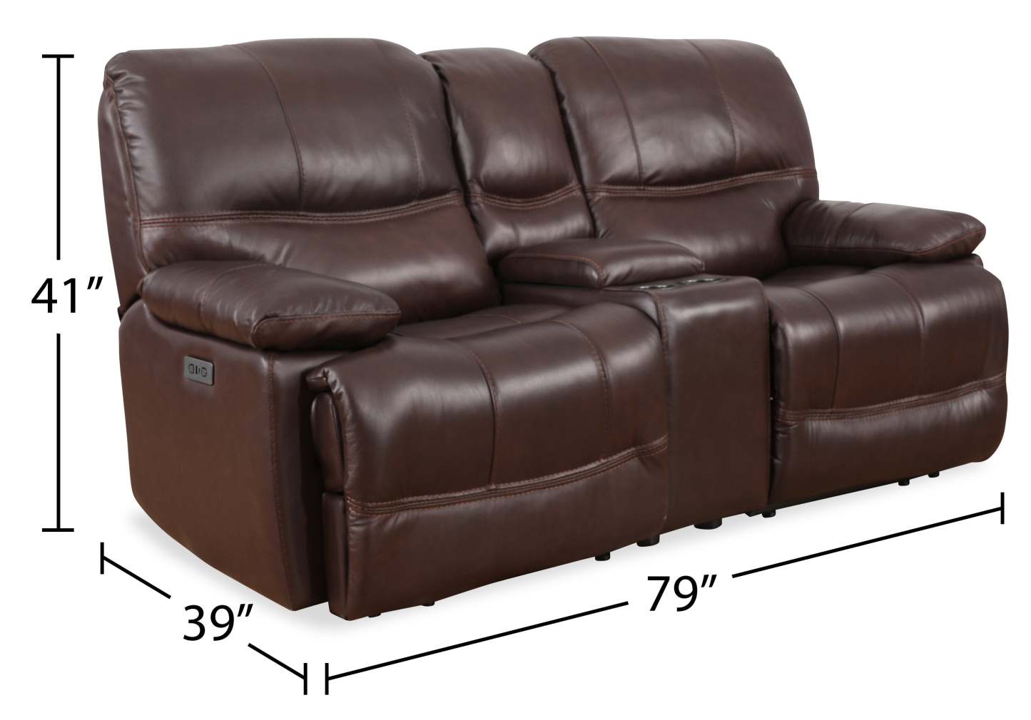 Franco 79 Genuine Leather Zero Gravity Power Reclining Loveseat with Storage Console and USB Ports - Brown | Causeuse à inclinaison électrique Franco de 79 po en cuir véritable avec position zéro gravité, console de rangement et ports USB - brune