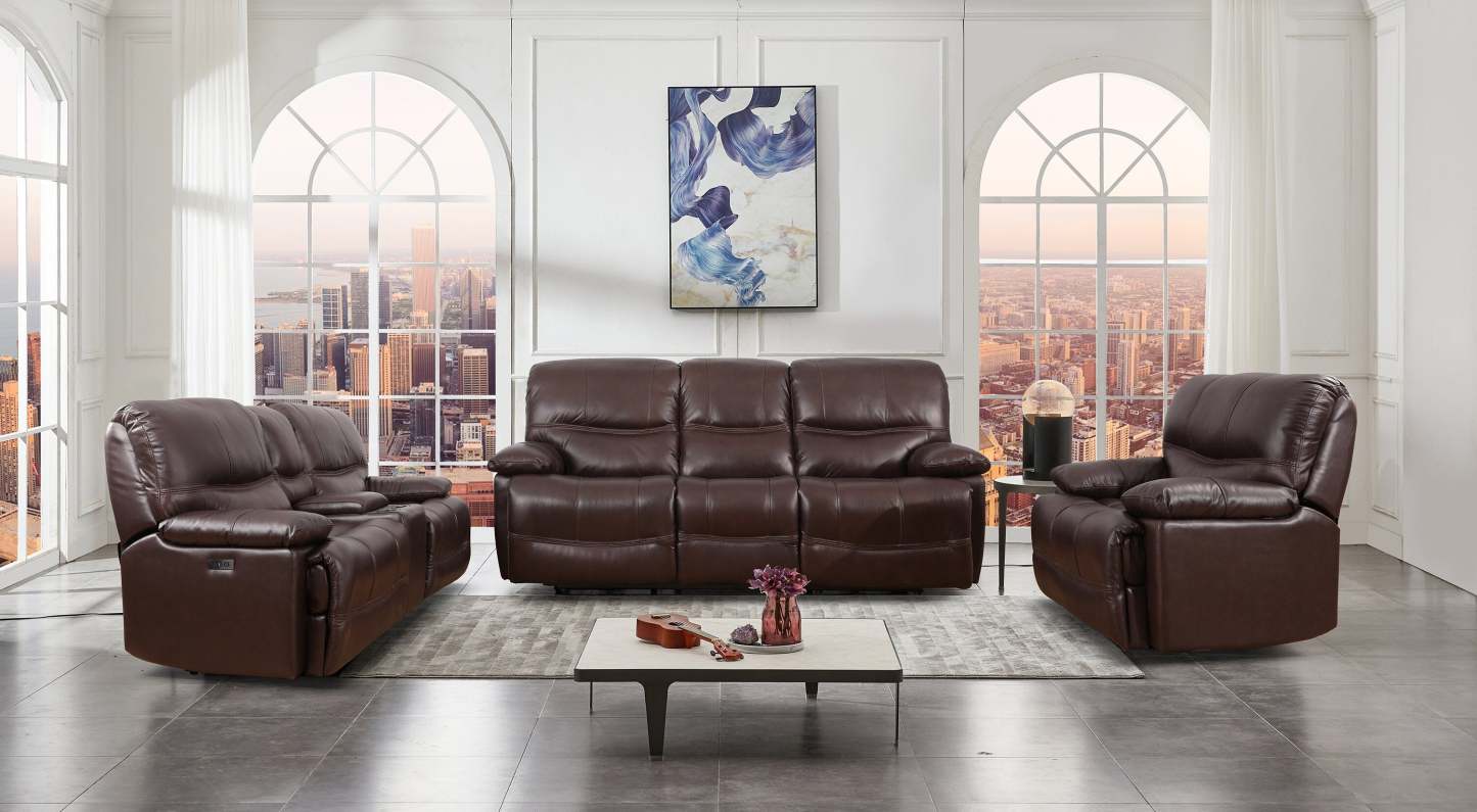 Franco 89 Genuine Leather Zero Gravity Power Reclining Sofa with USB Ports - Brown | Sofa à inclinaison électrique Franco de 89 po en cuir véritable avec position zéro gravité et ports USB - brun