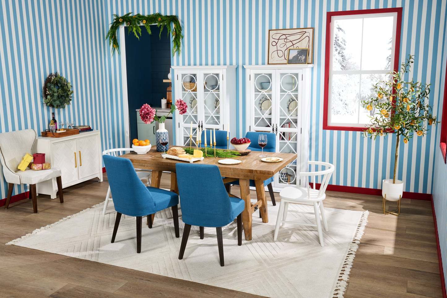 Chaise de salle à manger Gabi avec tissu d'apparence lin - Bleu | Chaise de salle à manger Gabi en tissu d'apparence lin - bleue