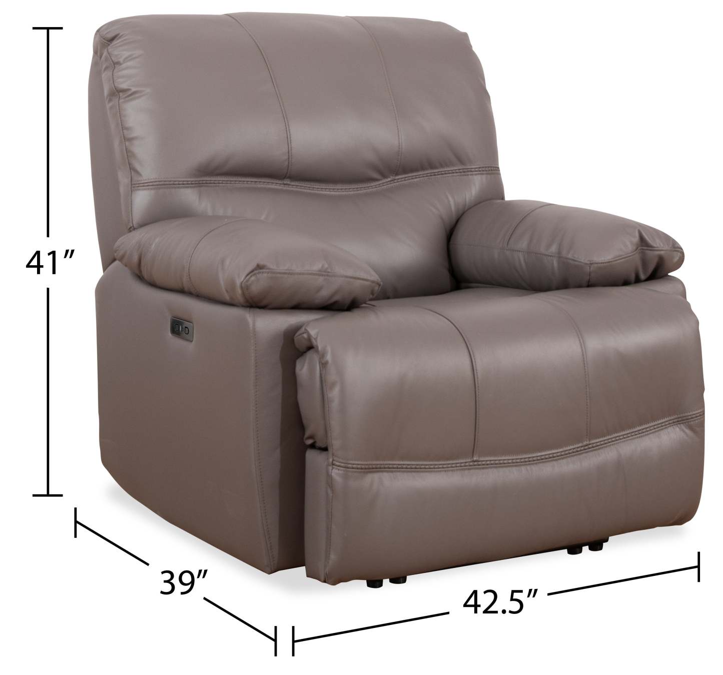 Franco 42.5 Genuine Leather Zero Gravity Power Reclining Chair with USB Port - Grey | Fauteuil à inclinaison électrique Franco de 42,5 po en cuir véritable avec position zéro gravité et port USB - gris