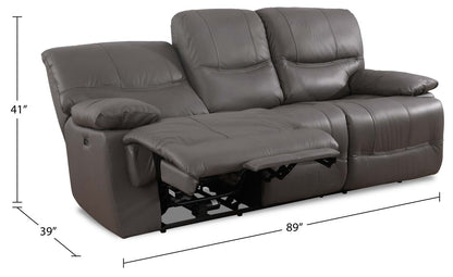 Sofa à inclinaison électrique Franco de 89 po en cuir véritable avec position zéro gravité et ports USB - gris