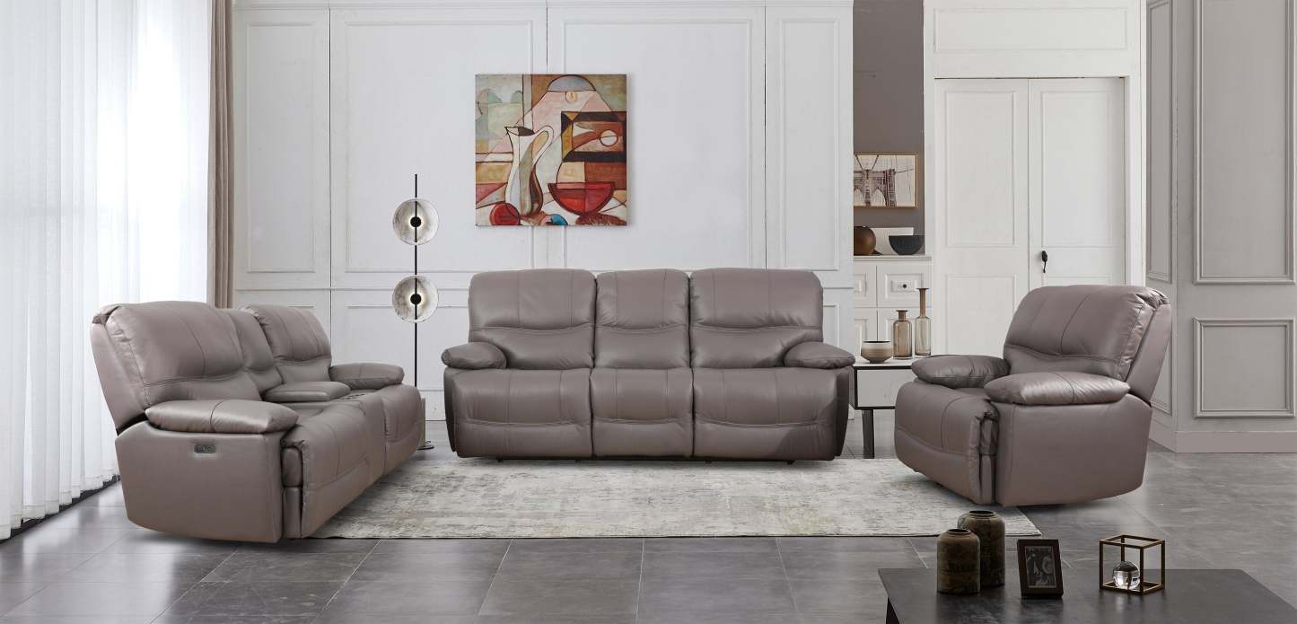 Franco 79 Genuine Leather Zero Gravity Power Reclining Loveseat with Storage Console and USB Ports - Grey | Causeuse à inclinaison électrique Franco de 79 po en cuir véritable avec position zéro gravité, console de rangement et ports USB - grise