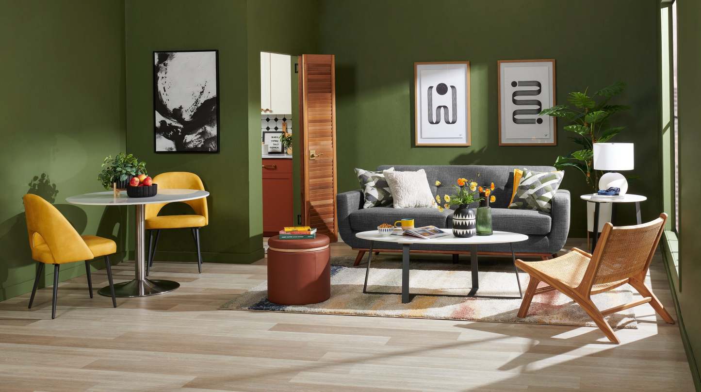 Sofa Freeman de Kort & Co. de 80 po de format condo en tissu d’apparence lin avec base et pattes en bois - gris anthracite