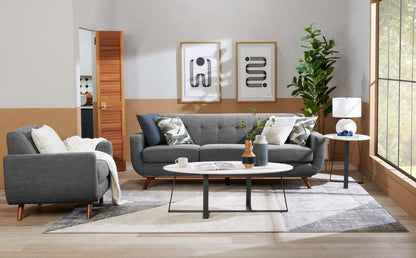 Fauteuil Freeman Kort &amp; Co. de 37 po en tissu d'apparence lin avec pattes en bois et coussin de dossier capitonné - gris anthracite