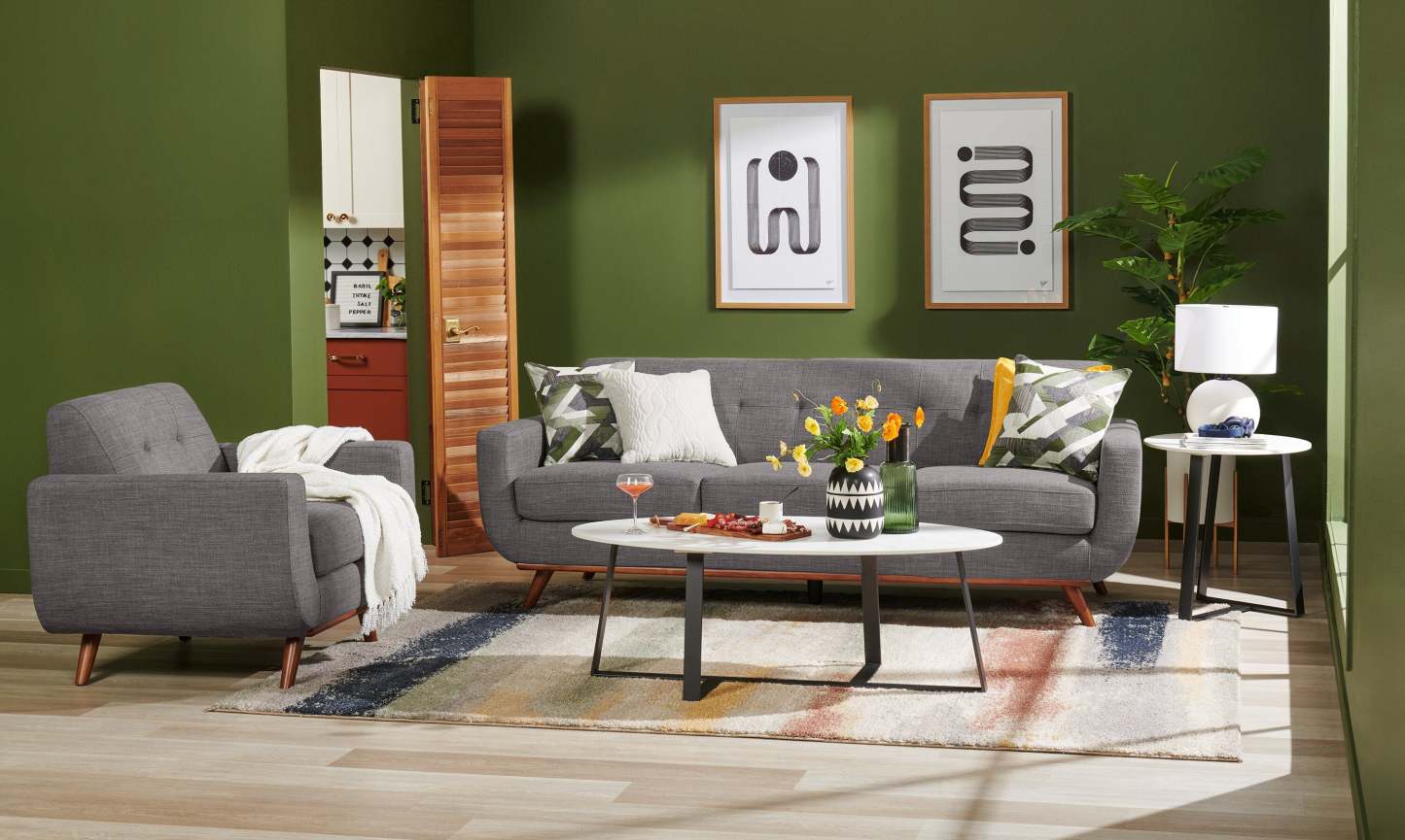 Fauteuil Freeman Kort &amp; Co. de 37 po en tissu d'apparence lin avec pattes en bois et coussin de dossier capitonné - gris anthracite