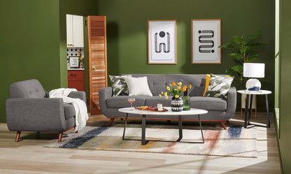 Fauteuil Freeman Kort &amp; Co. de 37 po en tissu d'apparence lin avec pattes en bois et coussin de dossier capitonné - gris anthracite