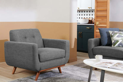 Fauteuil Freeman Kort &amp; Co. de 37 po en tissu d'apparence lin avec pattes en bois et coussin de dossier capitonné - gris anthracite