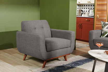 Fauteuil Freeman Kort &amp; Co. de 37 po en tissu d'apparence lin avec pattes en bois et coussin de dossier capitonné - gris anthracite