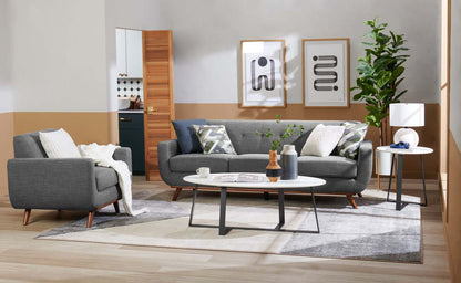 Fauteuil Freeman Kort &amp; Co. de 37 po en tissu d'apparence lin avec pattes en bois et coussin de dossier capitonné - gris anthracite