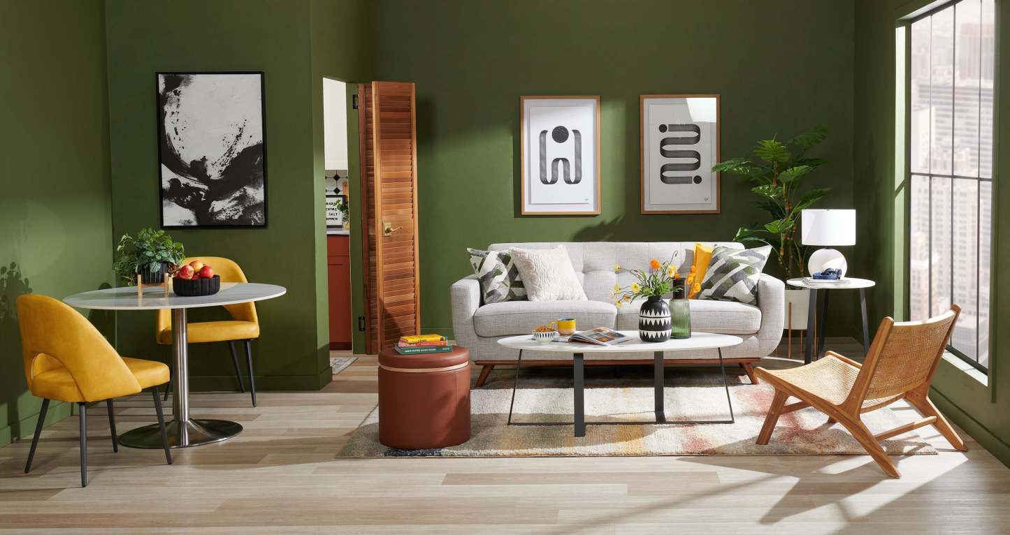 Kort & Co. Freeman 80” Linen-Look Fabric Condo Size Sofa with Wood Legs - Dove White | Sofa Freeman de Kort & Co. de 80 po de format condo en tissu d’apparence lin avec base et pattes en bois - blanc colombe