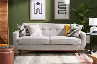 Kort & Co. Freeman 80” Linen-Look Fabric Condo Size Sofa with Wood Legs - Dove White | Sofa Freeman de Kort & Co. de 80 po de format condo en tissu d’apparence lin avec base et pattes en bois - blanc colombe