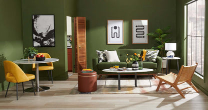 Sofa Freeman de Kort & Co. de 80 po de format condo en tissu d’apparence lin avec base et pattes en bois - vert avocat