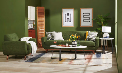 Fauteuil Freeman Kort &amp; Co. de 37 po en tissu d'apparence lin avec pattes en bois et coussin de dossier capitonné - vert avocat