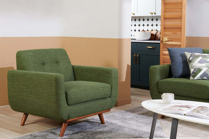 Fauteuil Freeman Kort &amp; Co. de 37 po en tissu d'apparence lin avec pattes en bois et coussin de dossier capitonné - vert avocat