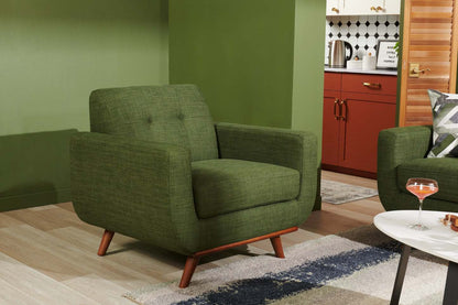 Fauteuil Freeman Kort &amp; Co. de 37 po en tissu d'apparence lin avec pattes en bois et coussin de dossier capitonné - vert avocat