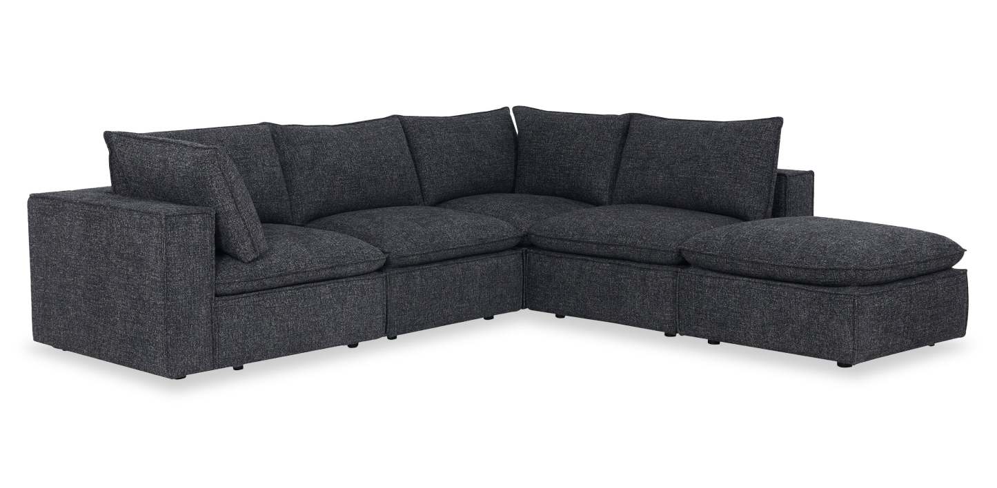 Sofa sectionnel modulaire Fusion 5 pièces en tissu de chenille gris anthracite avec coussins en duvet et plumes et pouf