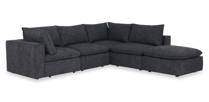 Sofa sectionnel modulaire Fusion 5 pièces en tissu de chenille gris anthracite avec coussins en duvet et plumes et pouf