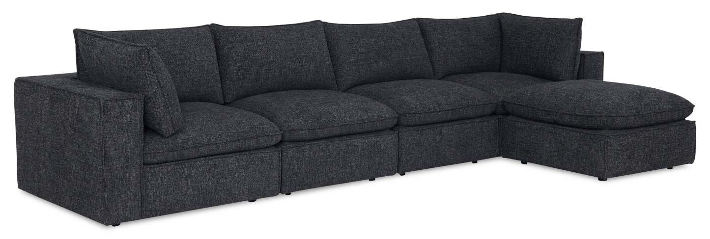 Sofa sectionnel modulaire Fusion 5 pièces en tissu de chenille gris anthracite avec coussins en duvet et plumes et pouf