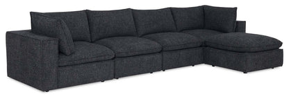 Sofa sectionnel modulaire Fusion 5 pièces en tissu de chenille gris anthracite avec coussins en duvet et plumes et pouf